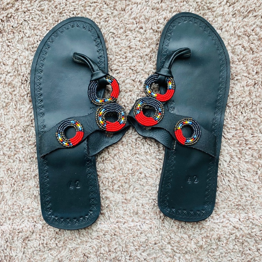 African Handmade Beaded Leather Sandals